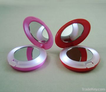 Double sided round plastic LED cosmetic mirror with 2pcs led lights