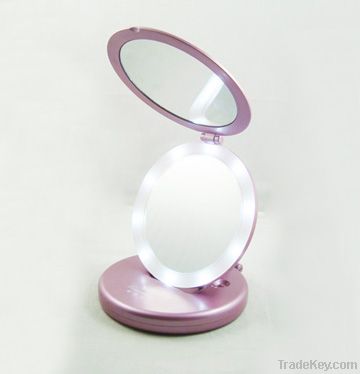 Double sided round plastic desktop makeup mirror with 10pcs lights