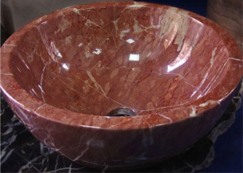 14 inch Red travertine marble round sink