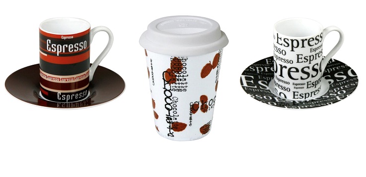 Porcelain coffee mugs, cups, tea cups, plates, saucers