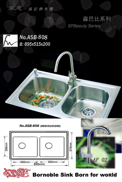 one piece process stainless steel sink ABN-894