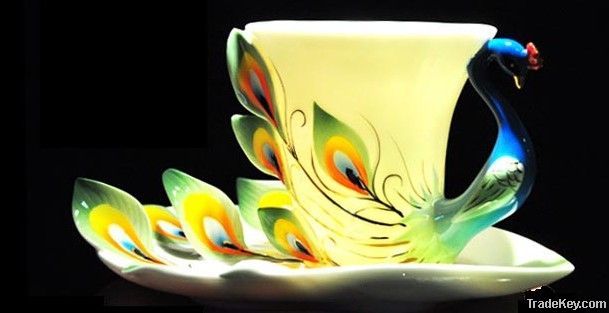enamel tea cup and saucer