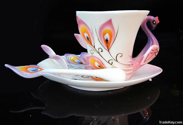 enamel tea cup and saucer