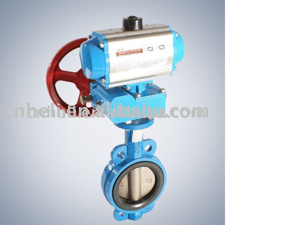 Pneumatic butterfly valve with hand wheel