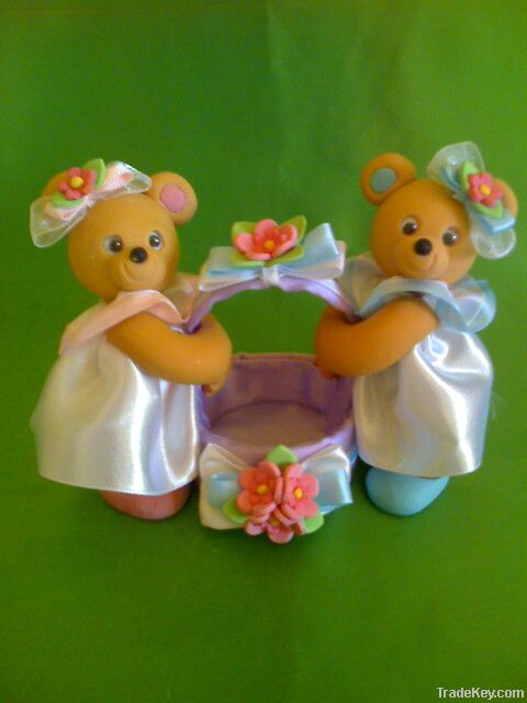 baby girl bears with a basket