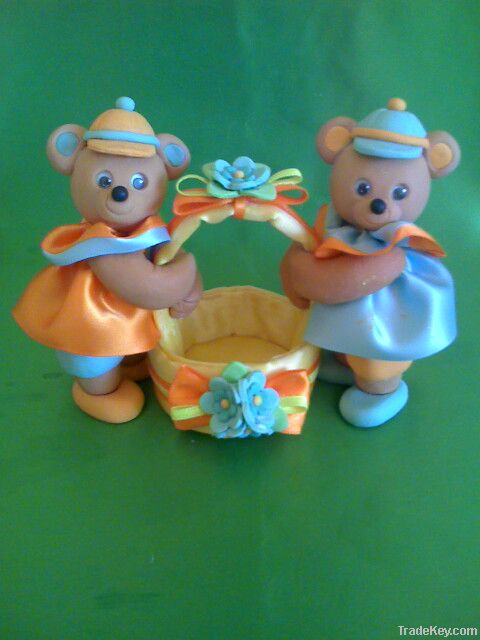 Boy baby bears with basket