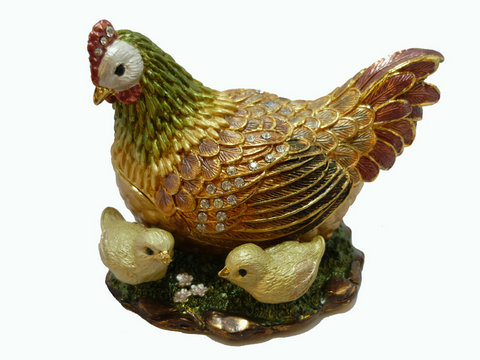 Hen with chickens Enamel Trinket Box