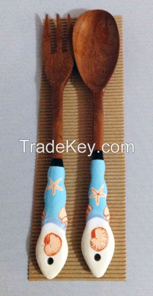 Hand painted Wooden Serving Utensils