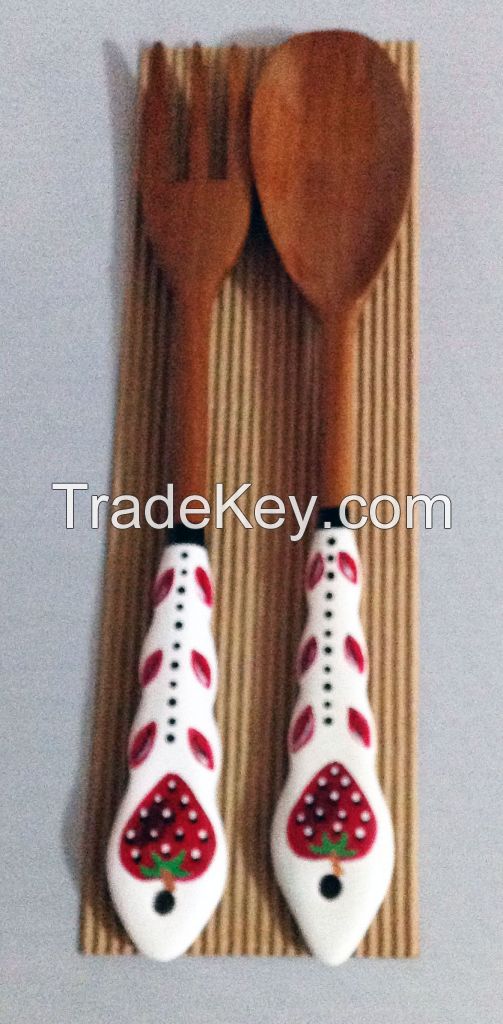 Hand painted Wooden Serving Utensils