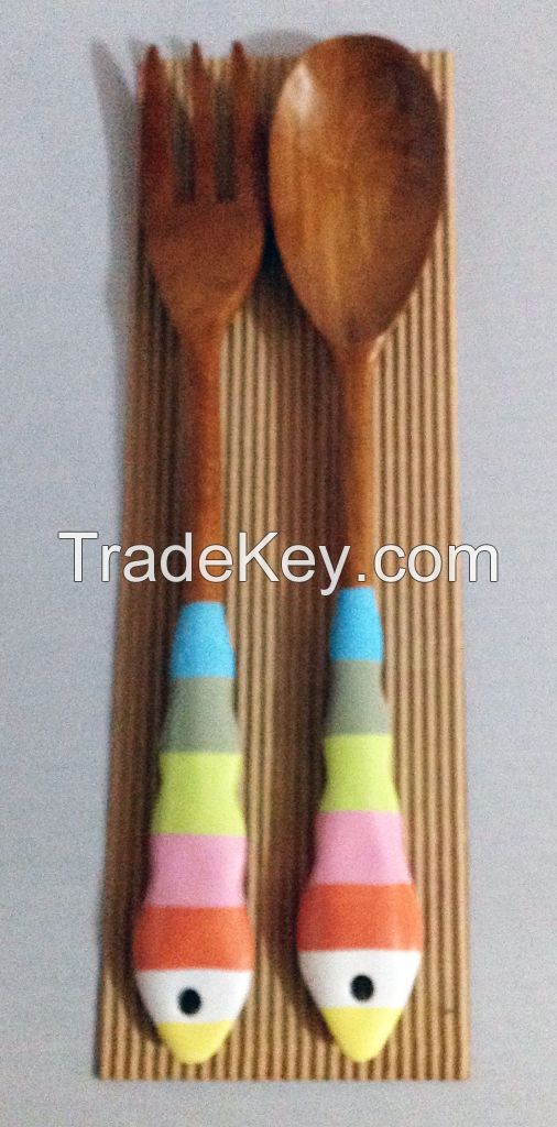 Hand painted Wooden Serving Utensils