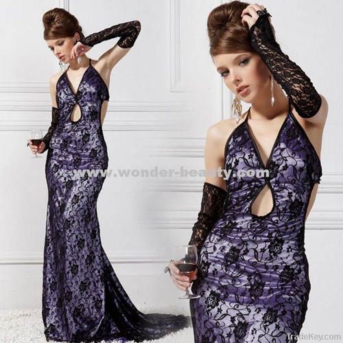 Purple Embroidered Evening Dress