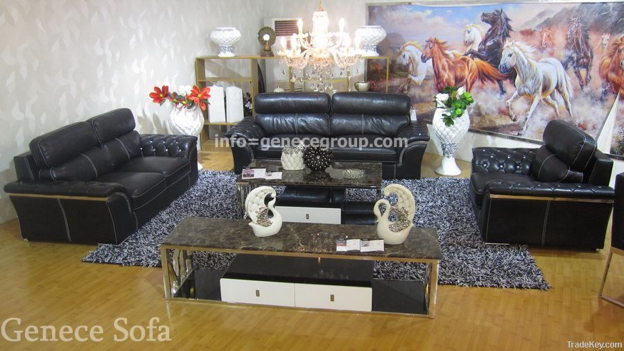Modern Luxury Leather Sofa Set with Diamond Crystal Buttons Decorated