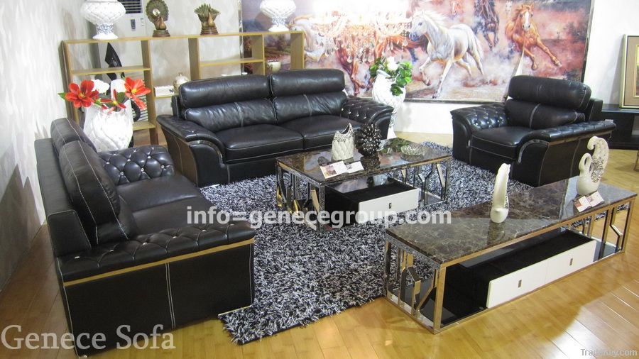 Modern Luxury Leather Sofa Set with Diamond Crystal Buttons Decorated