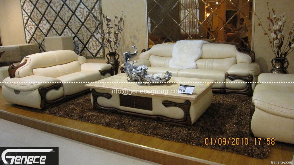 Antique Wooden Leather Sofa Furniture, Home Indoor Sofa Set