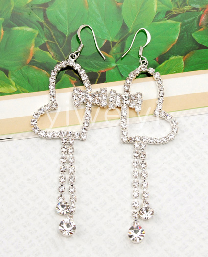 heart and bow cupchain earrings--rhinestones