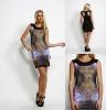 ladies sexy fashion print long sleeveless sweater