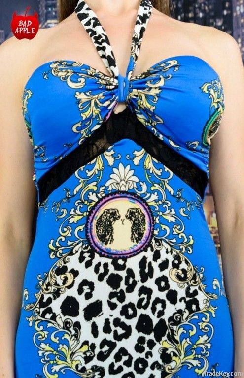 Hot printed polyester spandex dresses