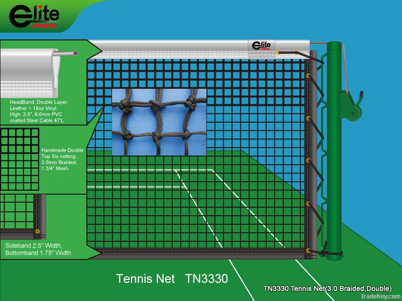 Tennis Net, 3.0mm Braided Netting, Handmade, Leather headband, Double