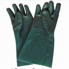 Interlock liner, green PVC coated glove, sandy finish