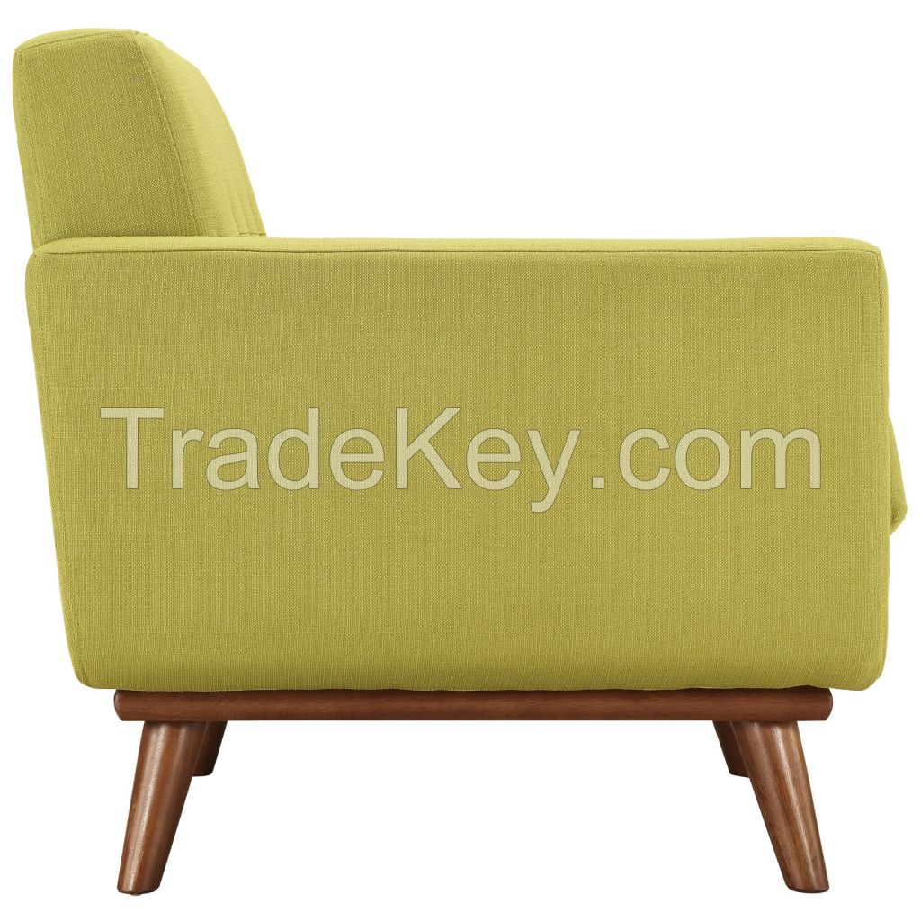 Modern Leather Single Armchair With Wood Leg