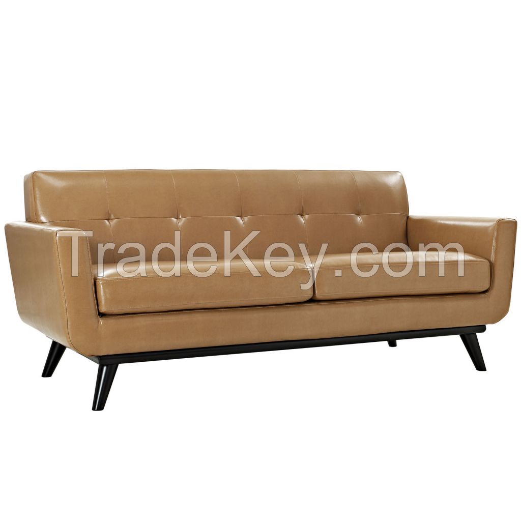Comfortable Tan Bonded Leather Couch 