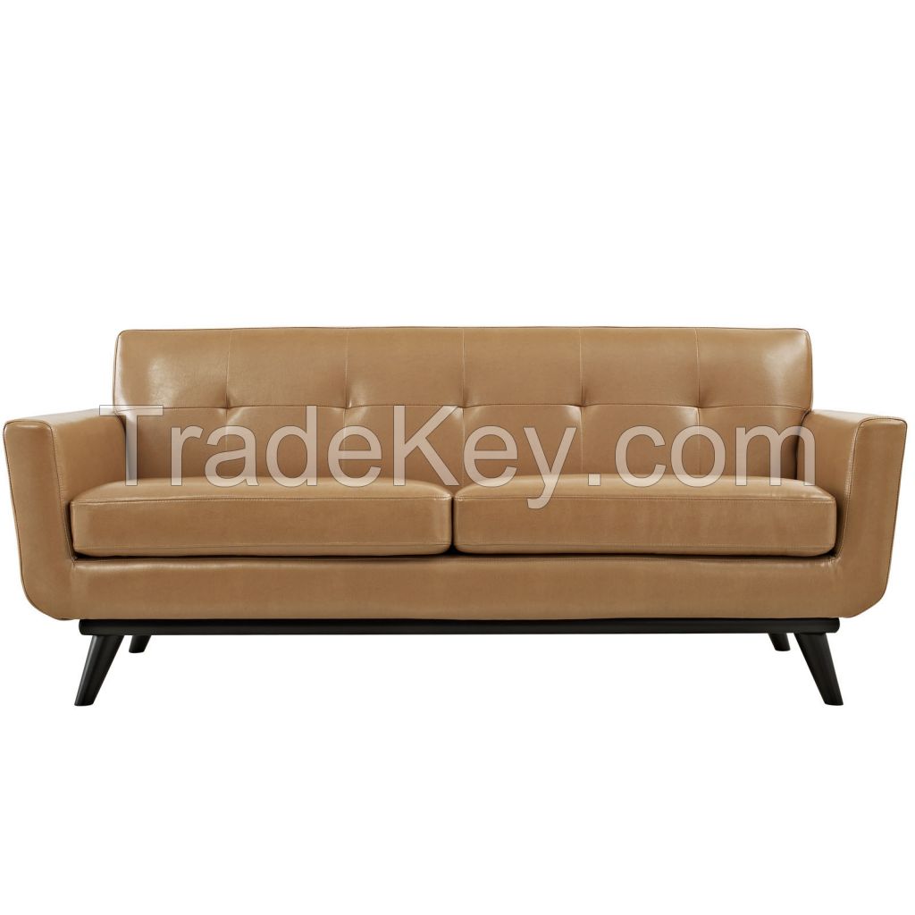 Comfortable Tan Bonded Leather Couch