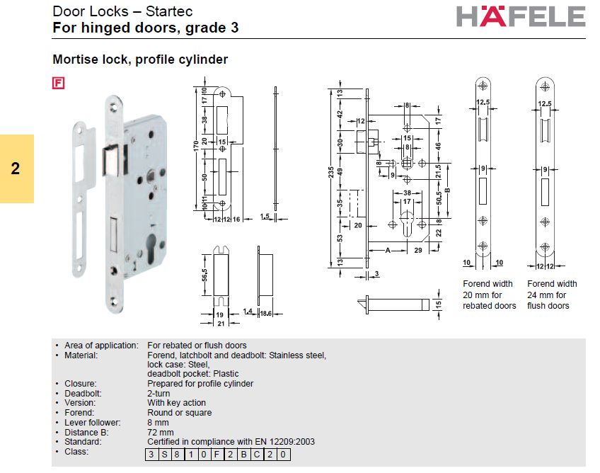 Door Locks hafele Startec