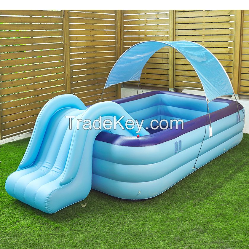 Inflatable Swimming Pool With a Shade and Slide, Large Inflatable Family Pool with Slide for Adults and Kids supplier