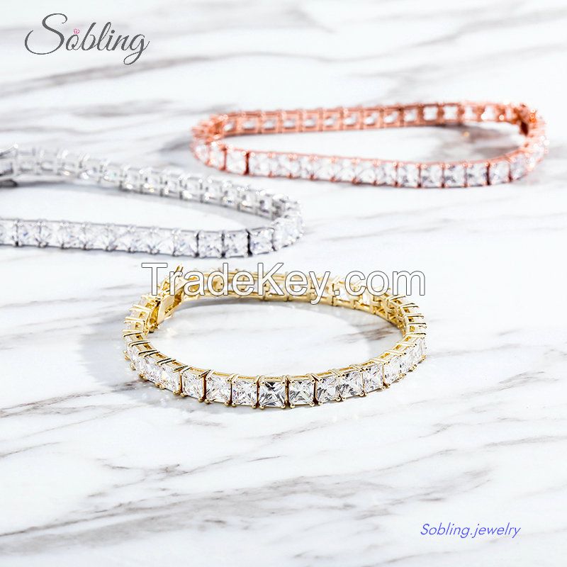 Sobling 6mm cushion tennis bracelet High Quality Hip Hop Iced Out Bling bling Cubic Zirconia chain Jewery from china jewelry manufacturer