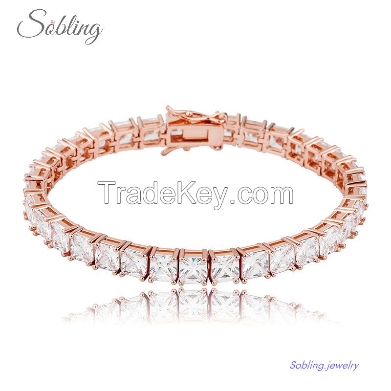 Sobling 6mm cushion tennis bracelet High Quality Hip Hop Iced Out Bling bling Cubic Zirconia chain Jewery from china jewelry manufacturer
