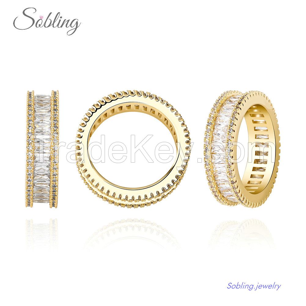 Sobling rectangle 1.5x3mm Clear AAA Cubic Zirconia eternity Ring band by 925 sterling silver yellow Gold Color Women wedding Jewelry