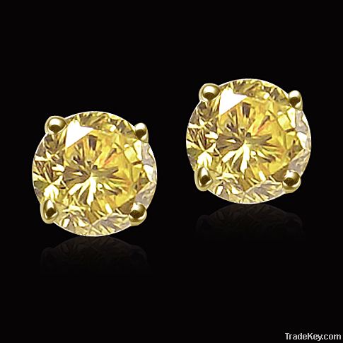 Yellow canary diamonds stud post earrings 1.51 carats