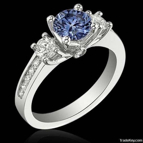 1.51 carat white blue diamonds engagement ring 3 stone