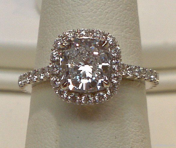 Cushion cut halo  4.25 ct.diamond pave ring