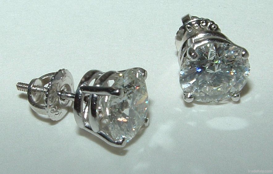 Big diamonds 6 carat stud earrings pair white gold new