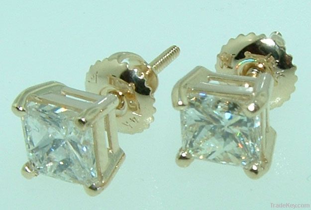 1.5 carats F VVS1 diamond studs YELLOW GOLD earrings