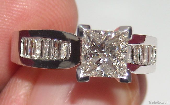 2.35 carat DIAMOND antique look ring PRINCESS gold new