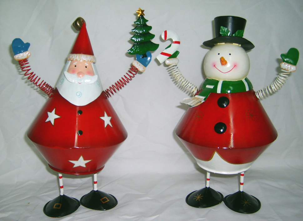 METAL SANTA AND SNOWMAN