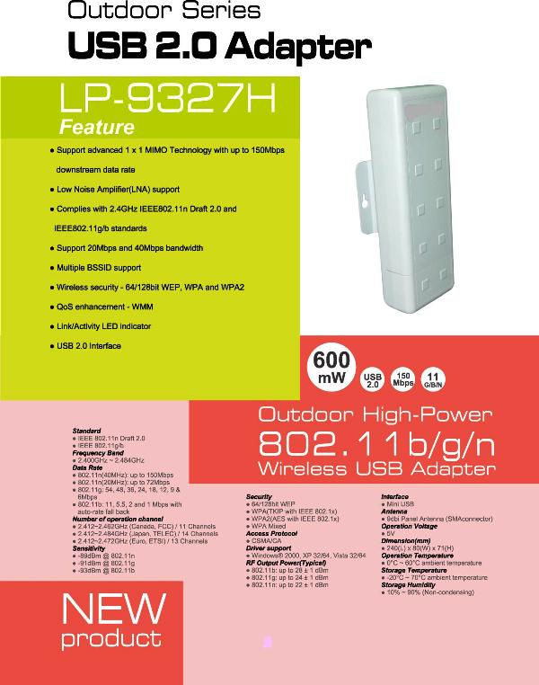 outdoor 802.11 b/g/n wireless usb adapter