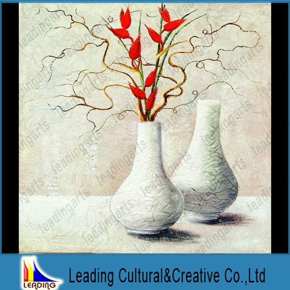 red flower vase oil painting picture on canvas