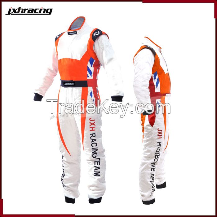 2015 Jxhracing SFI One Layer 100% Flame Resistance Cotton One Piece Auto Racing Suit White/Orange/Red/Blue RBC2011019