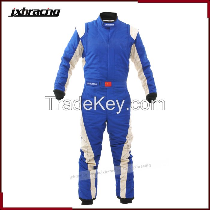 2015 Jxhracing Go Kart Suit Breathable Two Layer One Piece Racing Suit 100% Shiny Oxyford Nylon Blue/White RB-C6033