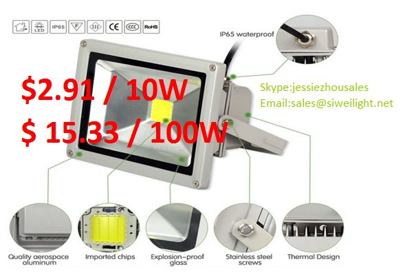 led flood light 100% power from 10w to 200w 