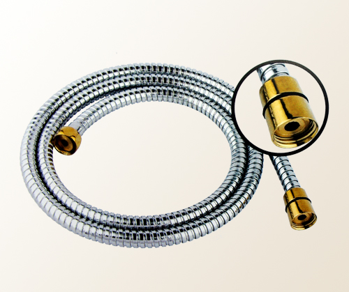 chromepated double lock shower hose with golden nut