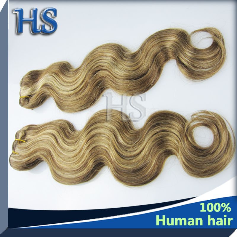 HS hair remy mix color #6/14 European body wave human hair weft