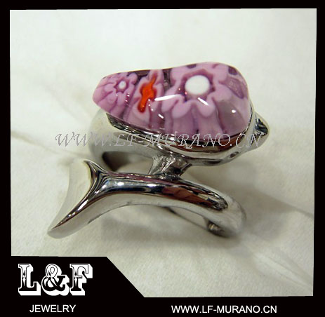 Fashion Stainless Steel Ring With Millefiori