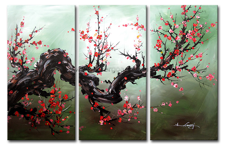 Framed Abstract Asian Zen Plum Blossom Oil Painting