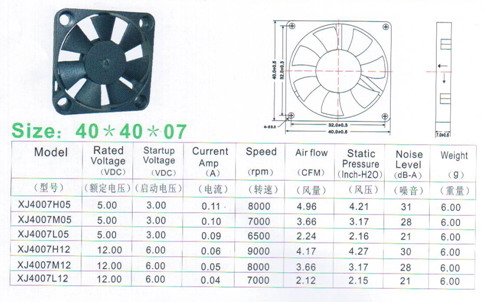 DC cooling fan40*40*07