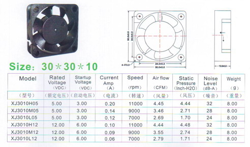 DC cooling fan30*30*10