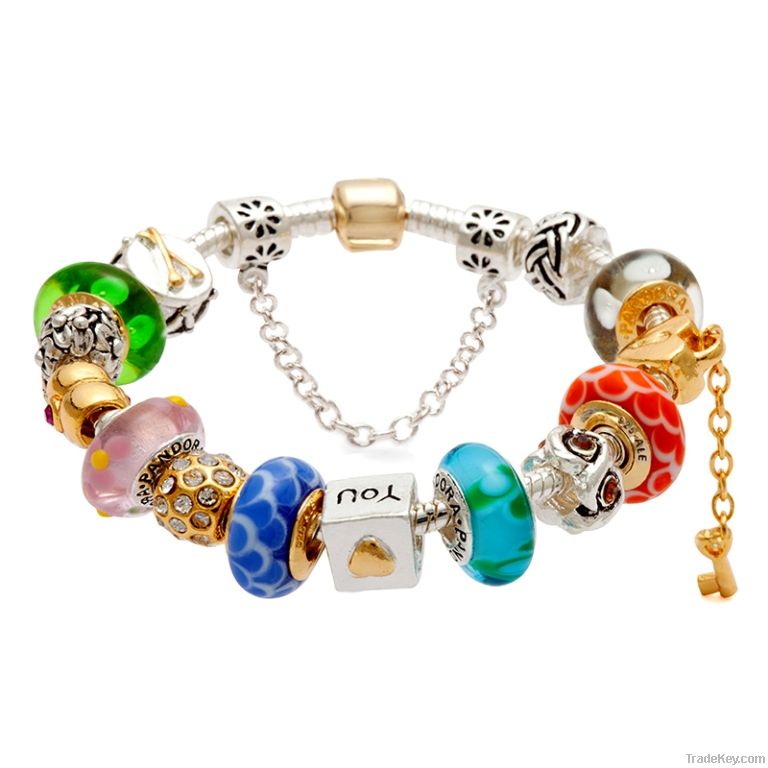 Fashion beautiful silver wholesale charm glass beads bracelet